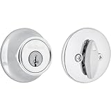 Kwikset 660 Series Deadbolt Lock, Polished Chrome Round Exterior Keyed Front Entry Door, Single Cylinder Dead Bolt