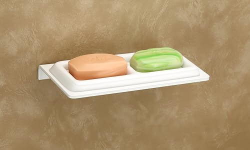 Image of HAPPI Unbreakable Acrylic Square Shape Double Soap Dish, Soap Stand, Soap Case, Soap Holder Stand Wall Mounted for Bathroom (White)