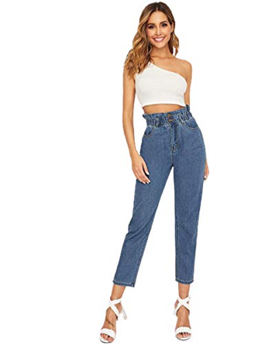 Image of KOTTY Blue Cotton Lycra Boyfriend High Rise Women Jeans