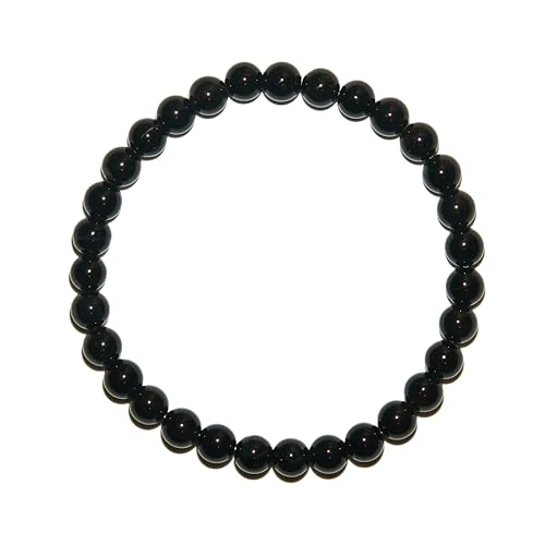 BANANE LAB Black Onyx Beaded Bracelet - 6mm Real Natural Gemstone Beads for Women Men - Strength Protection Healing Gift for Her him - Fits 6.75 Wrist