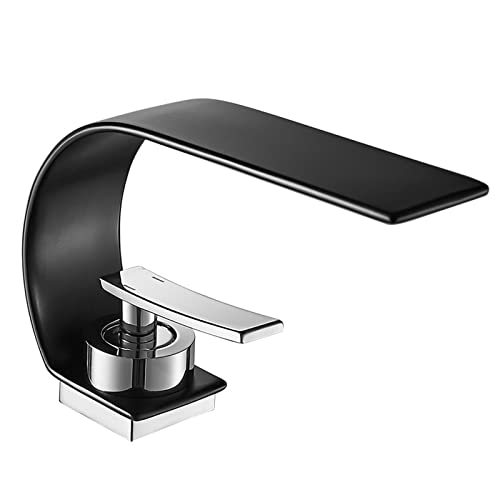 Mitigeur de lavabo cascade en laiton noir pour salle de bain monotrou