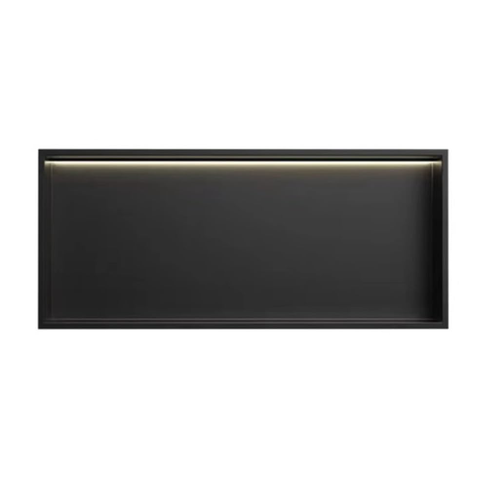 Estante de pared impermeable de acero con LED para ducha Sto negro, 92 x 32 x 12,5 cm, accesorio de baño moderno
