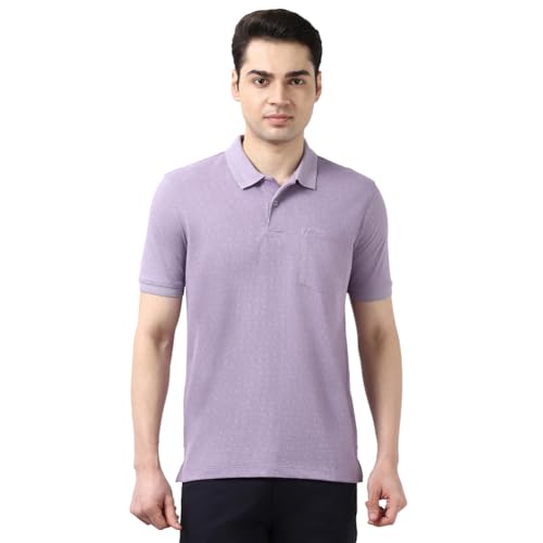 Image of Peter England Men's Cotton Maze Geometric Print Polo T-Shirt - Casual Wear | Modern & Stylish