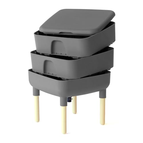 Image of FCMP Outdoor - The Essential Living Composter, 2-Tray Worm Vermicomposter Bin (HF-LC4000v2-GRY) Grey