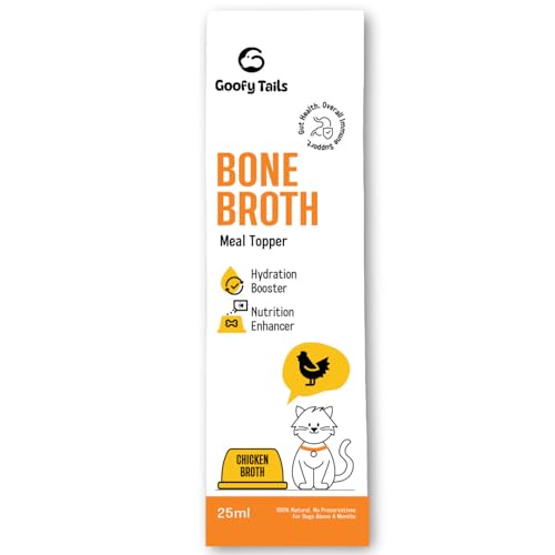 Image of Goofy Tails Chicken Bone Broth for Cats 25 ml (25ml X 15 Pack), Human Grade, Preservative Free, Gut Friendly Cat Food Topper, Cat Supplements with Natural Collagen