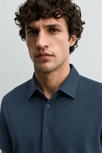 Image of Alan Jones Clothing Men's Waffle Knit Shirt | Casual Relaxed Fit Short Sleeve Button Down | Textured Cotton Blend Shirt