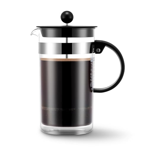 Bodum Siebstempelkanne Kaffeezubereiter 1000ml, hochwertiger doppelwandiger Kunststoff, French Press für vollmundig-kräftigen Kaffee, zeitloses Design, Camping Outdoor, spülmaschinengeeignet, schwarz