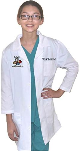 Custom Kids Veterinarian Lab Coat with Embroidered Name and Animals Embroidery Design Size 5/6 White