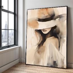 Peinture à l'huile femme au chapeau illustration mode toile 50x75cm TONGYINLI