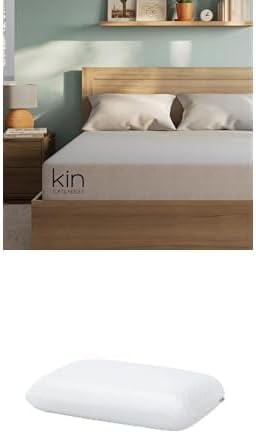 Tuft & Needle Kin Medium Firm 10” Queen Adaptive Foam Mattress in a Box Bundle Premium Adaptive Foam Standard Size 2-Pack Pillow – Supportive and Cooling