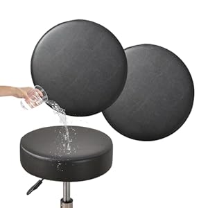 FUANGUI Bar Stool Covers Round Set of 2, Waterproof PU Seat Covers With Elastic Bands, Chair Covers Washable Cushion Slipcover for 12-15 Inch – Black