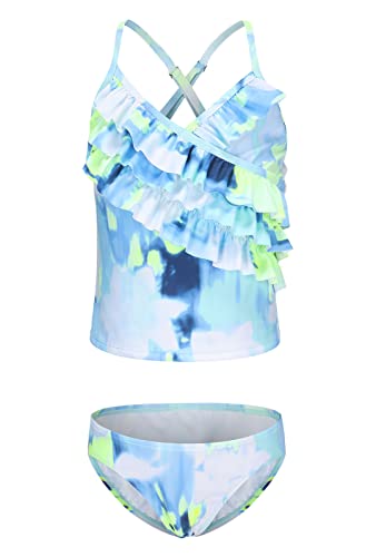 Image of Girls Tankini Swimsuits Two Piece Bathing Suit Hawaiian Ruffle Swimwear Set for Kids Girls 3-16 Years