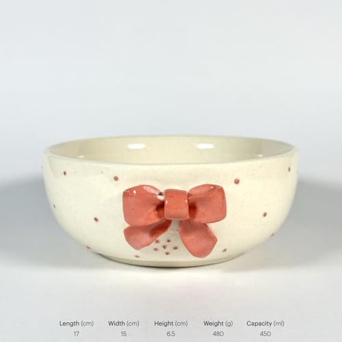 Image of SNS Handmade Ceramic Serving Bowl Set (Set of 2) | Microwave Safe Cute Ceramic Bowl Set | Aesthetic Snack, Salad, Cereal, Dessert & Soup Bowl | Premium Kitchen & Breakfast Bowl (Riva Red Bow Bowl)