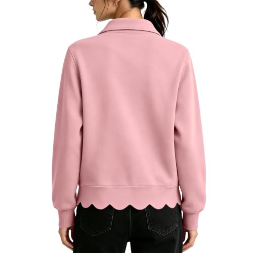 Cropped Scalloped Sweatshirt Women Fleece Cute Quarter Zip Pullover Women - image 5