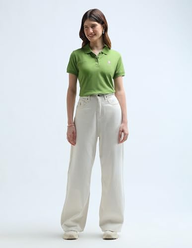 Image of U.S. POLO ASSN. Women Regular Fit Cotton Polo Shirt (UWAW24PTS152 Green L)