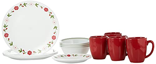 Corelle Contours 16-Piece Dinnerware Set, Spring Pink, Service for 4
