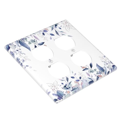 Decorative Outlet Covers Rustic Ink Blue Eucalyptus Leaves Sage leaf 2 Gang Outlet Cover Wall Plate Double Duplex Light Switch Cover Plate Switch Plate Covers for Bedroom Home Decor