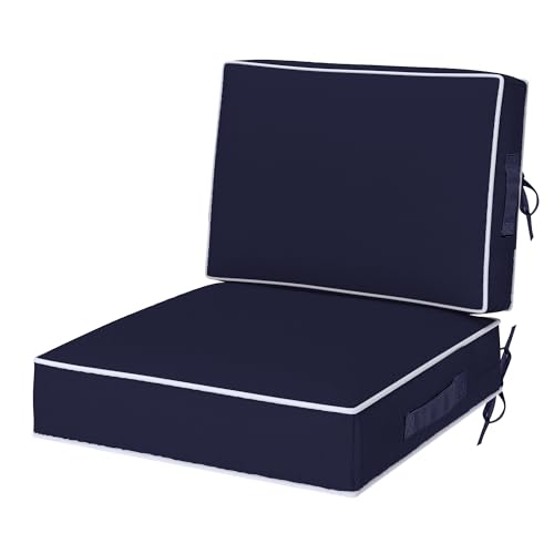 Outdoor Chair Cushions, 24''x24'' Outdoor Chair Cushions, Patio Chairs Cushions w/ Back Cushion,Handle,Straps,Removable Cover, Outdoor Cushion for Kitchen Dining Patio Furniture,Water & Fade-Resistant