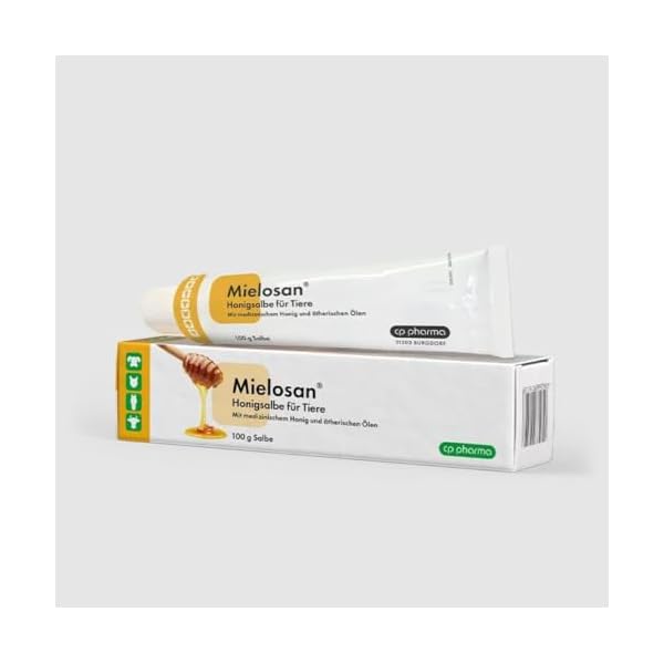 cp-pharma Mielosan Honigsalbe | 100 g | Hautpflege für Tiere | Medizinischer Honig und ätherische Öle in fettiger Salbengrundlage | Zur hygienischen Regeneration gereizter Haut