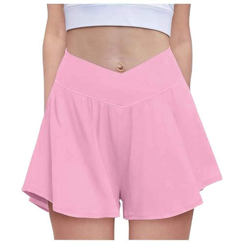 Flowy Shorts for Girls Kids with Spandex Liner 2-in-1 Athletic Running Pants Elastic Lounge Comfy Trousers with Pockets