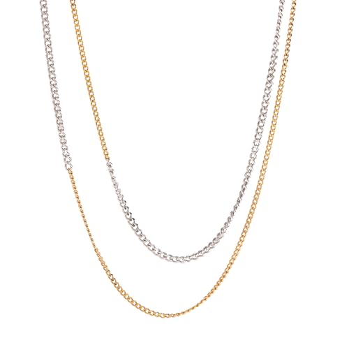 Stackable Chains Women 18K Plated Box Cuban Paperclip Layered Chain Choker Necklace Gold Silver Multi Chain Mixed Metal Stack Chains Set for Women