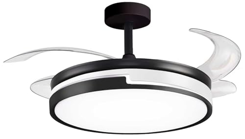 BEL AIR HOME - Ventilatore da Soffitto ROBIN - Motore DC Silenzioso - Luce LED 36W con 3 Temperature di Colore - Pale Scomparsa - Telecomando Incluso - Nero, Metallo