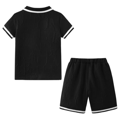 Image of Yoxindax Boys Clothes 2-Piece Casual Street Style Turn-Down Collar Half Zip Kids 4-12 Years Teen Boys Summer Outfits