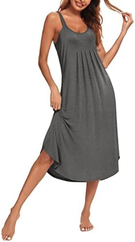 Ekouaer Cotton Sleepshirt Women Long Nightgown Lounge Slip Sleep Dress Sleepwear Chemise (Grey XXL)