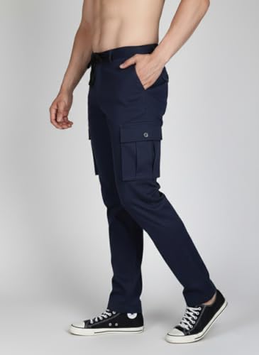 Image of Vogaan Men's Cotton Cargo Pants | Casual Trousers for Men | Comfortable Lower for Men | Breathable Pants with 6 Pockets & Drawstring Elastic Waistband