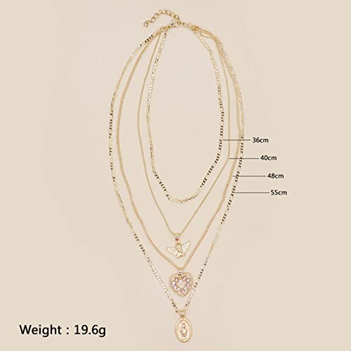 Erimberate Punk Oval Medallion Pendant Necklace Layered Angel Wing Necklace Gold Crystal Heart Necklace Choker Bohemian Figaro Chain Necklace Guadalupe Necklace Jewelry For Women And Girls #TOP4