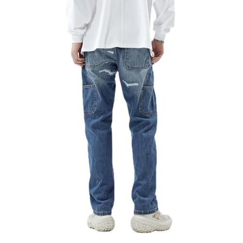 Jeans Pants Trousers Denim Spring and Autumn High Street Ripped Men's Patches Trendy Loose Washed Retro Slimming2