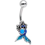 Body Candy Womens 14G 316L Steel Navel Ring Piercing Blue Synthetic Opal Fin Mermaid Belly Button...