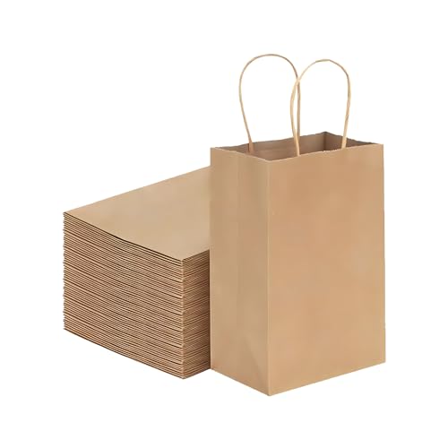 Papiertüten 25 Stück Geschenktüten Kraftpapiertüten mit Henkel 15 x 8 x 21 cm Geschenktüten für Hochzeiten Hochzeiten Verpackungen Partys Einkaufen