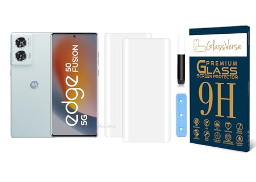 Image of GlassVerse Edge 50 Fusion UV Tempered Glass Screen Protector. Pack Of 2 | 3D Curved Edge | 9H Hardness | Full UV Glue with UV Light | Anti-Scratch | Case Friendly | HD Clear. (6.7 Inches)