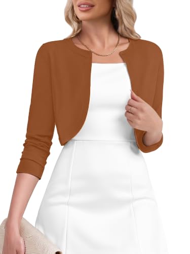 Image of Heymoments Women's 3 /4 Sleeve Casual Shrugs Lightweight Open Front Cropped Cardigan for Dresses