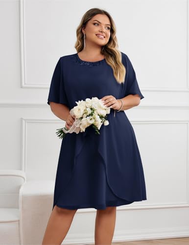 Hanna Nikole Plus Size Dress for Curvy Women 2025 Wedding Guest Dress Sequined Crew Neck Cocktail Dress with High Low Hem2