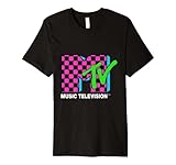 Classic MTV Logo Pink And Blue Checker Design Premium T-Shirt