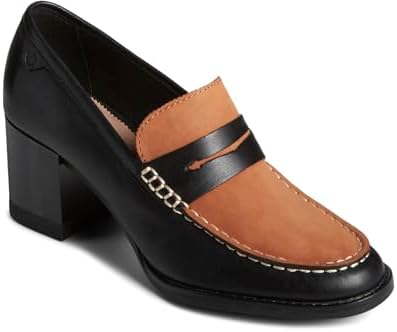 Sperry Women's Seaport Penny Heel Loafer, Black/TAN, 8 | Image 3