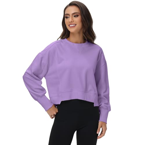 Image of Oymyakon Womens Oversized Cropped Sweatshirts Crew Neck Long Sleeve Pullover Sweater Fall Fashion Clothes