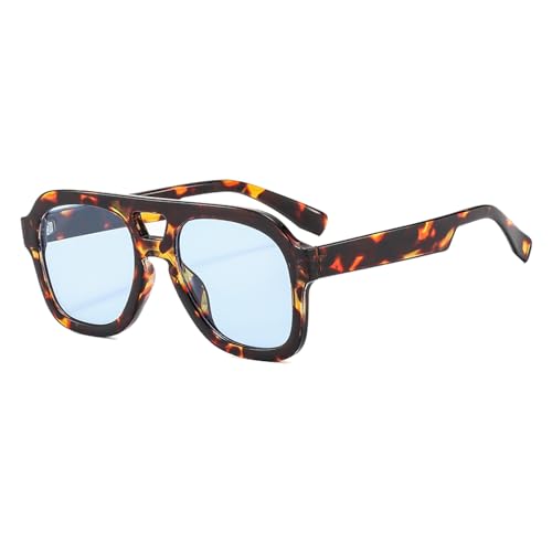 Long Keeper Retro Pilot Sunglasses Double Bridge Women Men Aviation Square Sun Glasses Thick Frame 70s Vintage Shades UV400