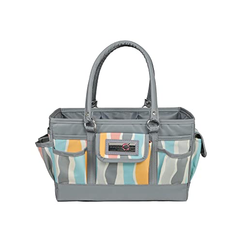 Image of Everything Mary Deluxe Store & Tote Organizer - Grey Stripes Craft Caddy with Handle - Art Storage Tote for Sewing, Scrapbooking, DIY Projects & Crafting Tools