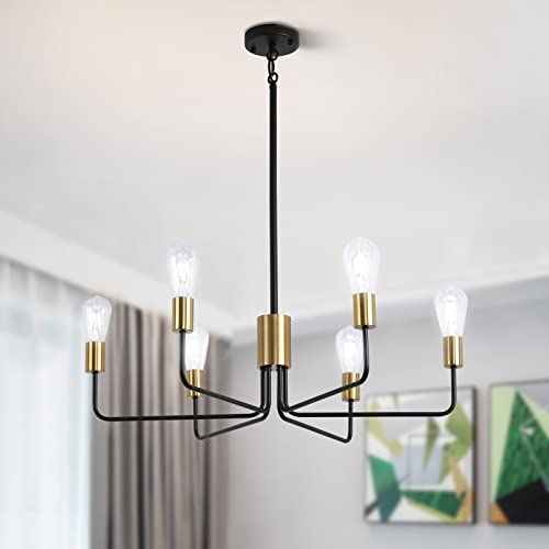 Kostomo Farmhouse Chandeliers, 6-Light Classic Candle Chandelier Brass Black Ceiling Chandeliers For Bedrooms Chandelier Light Fixture Kitchen Island Pendant Lighting #TOP14