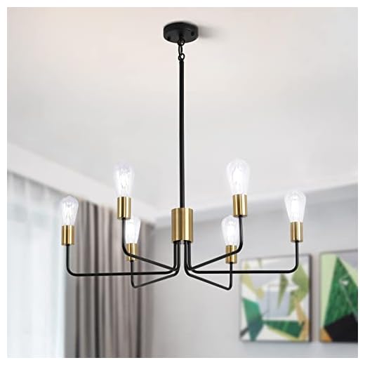 KOSTOMO Farmhouse Chandeliers, 6-Light Classic Candle Chandelier Brass Black Ceiling Chandeliers for bedrooms Chandelier Light Fixture Kitchen Island Pendant Lighting