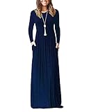 AUSELILY Women's Casual Long Maxi Dresses with Long Sleeves (M, Navy Blue)