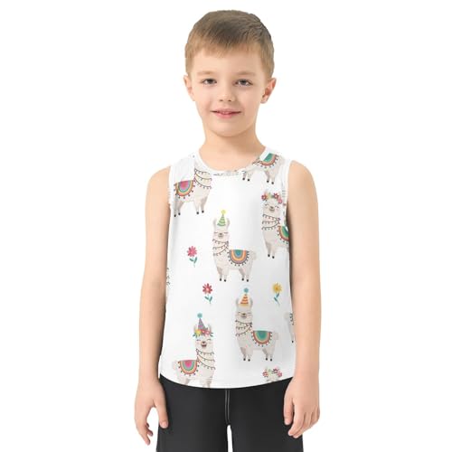 J JOYSAY Colorful Llama Flowers Boys Tank Top Sleeveless Muscle Shirts Quick Dry Sport Active Workout Kids T-Shirts 3-15T2