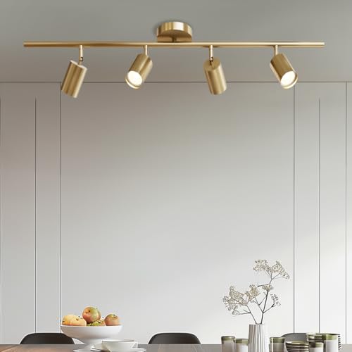 MOD LIGHTING Harris | Modern Track Lights LED, Indoor Ceiling Light Fixture for Living Room, Kitchen Island Ceiling Lighting, Solid Brass Light Fixture (Gold | Warm White | 4 Lights)