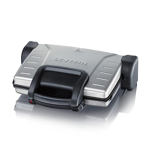 Severin - Plancha Grill Automática 1.800W | Revestimiento Antiadherente | Sistema de Sujeción para Gratinar | Superficie 33x24cm | Plateado y Negro | KG 2389