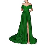 yhfshop Lang Ballkleid Brautkleid,Schulterfreies, geschlitztes Satinkleid für Damen,Jade Green,US22w,Abendkleid Cocktailkleid Lang