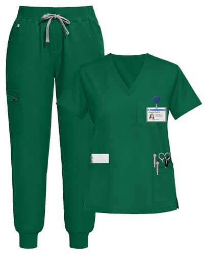 Eipnare Scrubs for Women Set V-Neck Top & Jogger Pants with 9 Pockets