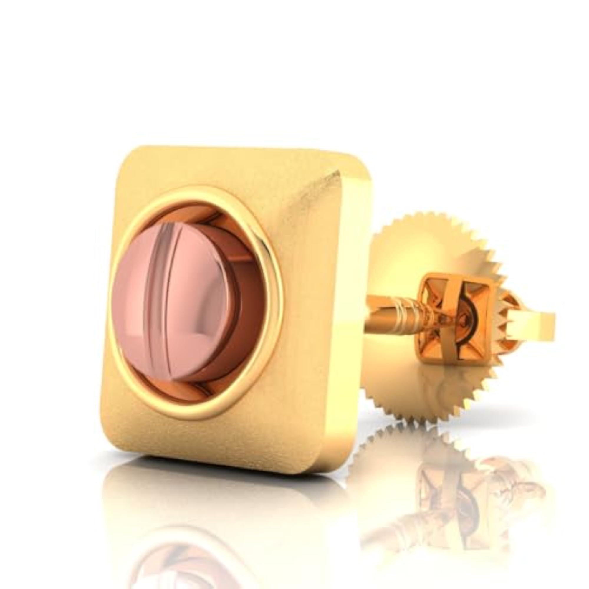 Men's 18KT Yellow Gold Geometric Design Statement Stud Earrings